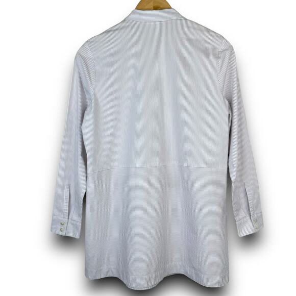 J Jill Pinstriped Popover Tunic Top Blouse White Lavender Long Sleeve Size Small - Picture 5 of 6